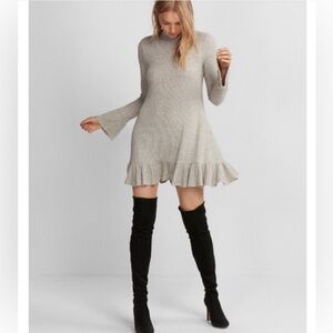 Express Long Sleeve Ruffle Mini Sweater Dress in XSP